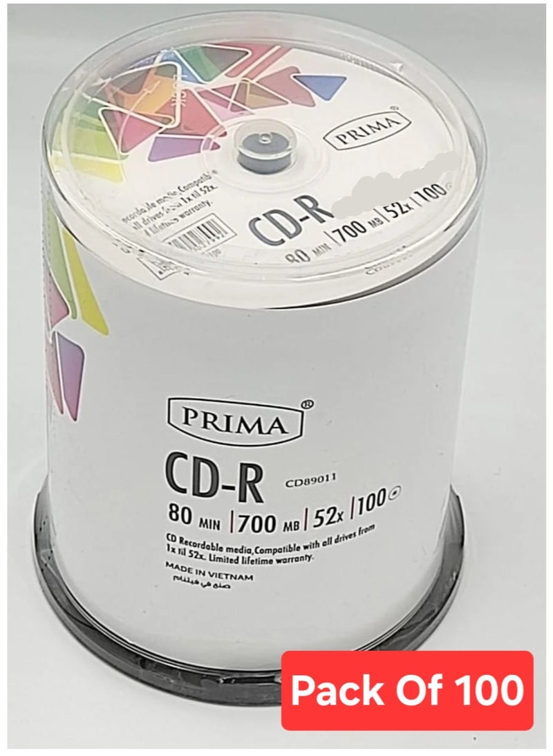 بريما مجموعة من 100 قطع من وسائط CD على شكل عمود CD-R 52X - Image 1