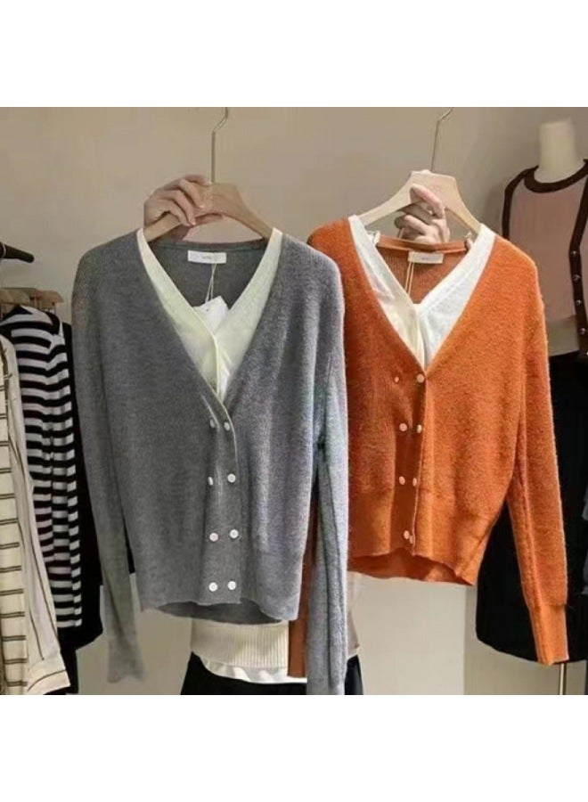 Song Feng Ya False Two-piece Knit Sweater Women Early Autumn New Style Popular V-neck Sweater Base Layer Inner Wear Autumn Winter Long Sleeve Top - Image 5