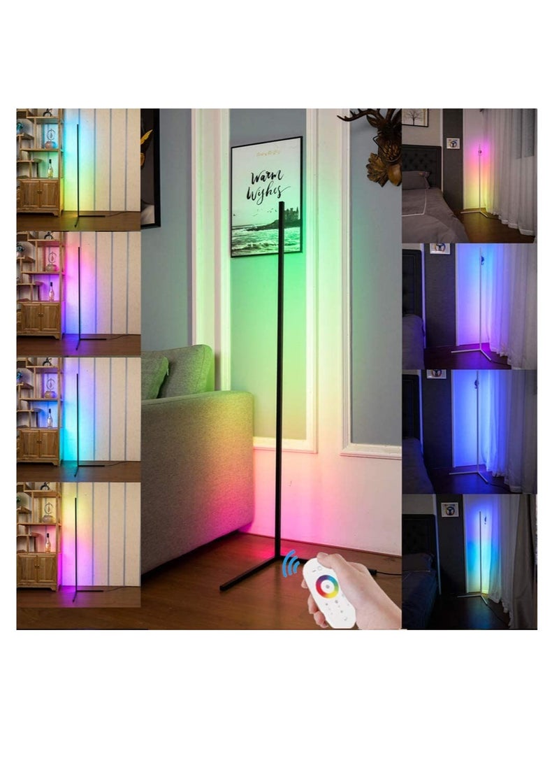 ELTRAZONE مصباح أرضي ذكي RGB، مصباح أرضي LED بإضاءة خلفية محيطة، مصباح LED متغير الألوان عصري وبسيط، مصباح قابل للتعتيم، أسود، - Image 1