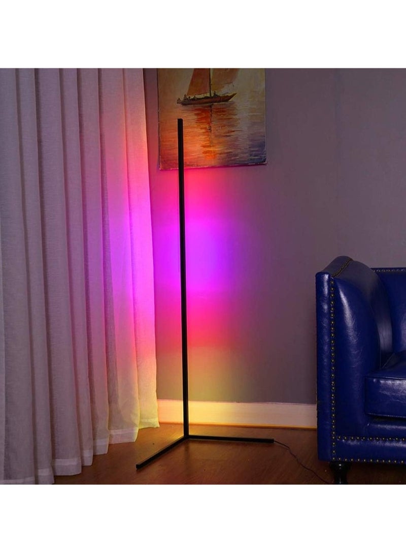 ELTRAZONE مصباح أرضي ذكي RGB، مصباح أرضي LED بإضاءة خلفية محيطة، مصباح LED متغير الألوان عصري وبسيط، مصباح قابل للتعتيم، أسود، - Image 5