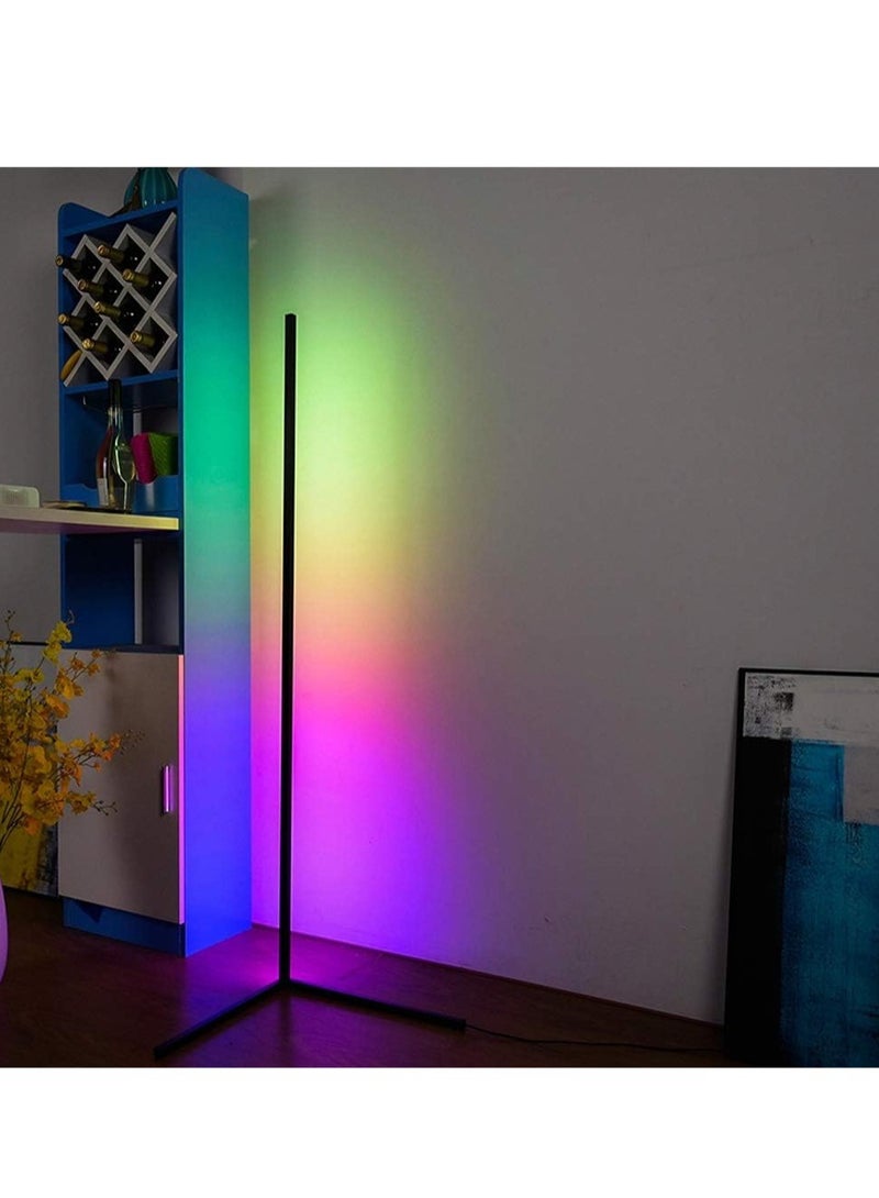 ELTRAZONE مصباح أرضي ذكي RGB، مصباح أرضي LED بإضاءة خلفية محيطة، مصباح LED متغير الألوان عصري وبسيط، مصباح قابل للتعتيم، أسود، - Image 4