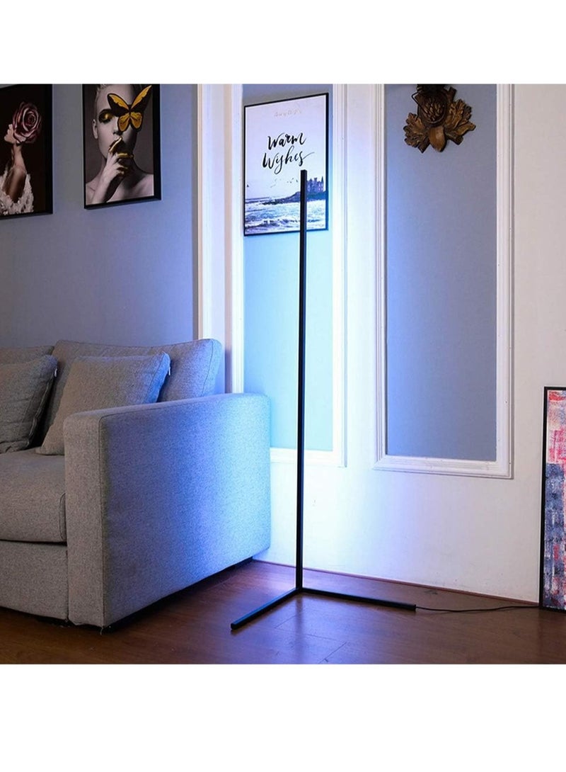 ELTRAZONE مصباح أرضي ذكي RGB، مصباح أرضي LED بإضاءة خلفية محيطة، مصباح LED متغير الألوان عصري وبسيط، مصباح قابل للتعتيم، أسود، - Image 3