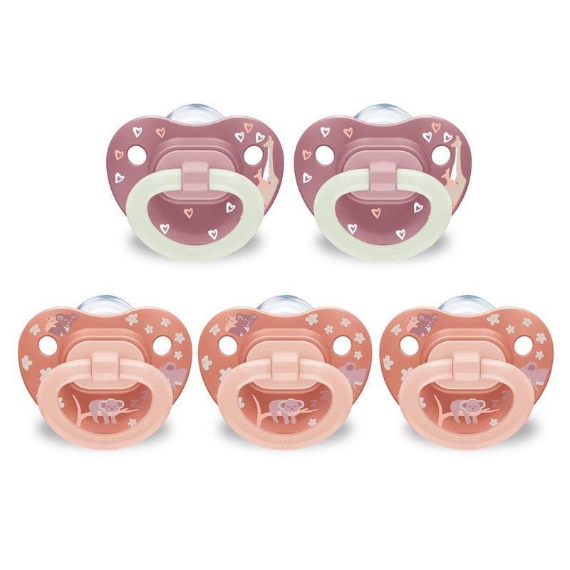 NUK First Choice Classic Baby Pacifier, 0-6 Months Newborn Pacifier, Orange & Pink, Newborn Essentials, 5-Pack - Image 1