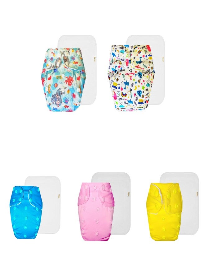 حفاضات دمبلدو القماشية الممتازة مع حشوة قطنية (عبوة من 5) | شعور بالجفاف والراحة | قابلة لإعادة الاستخدام والغسل | مناسبة للسفر | مثالية لفصل الصيف الهندي | من 3 أشهر إلى 3 سنوات | للجنسين - Image 1