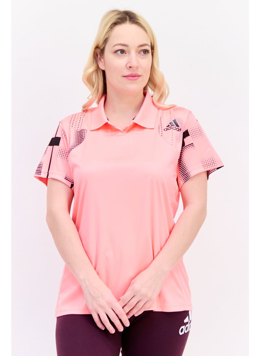 Adidas Women Sportswear Fit Short Sleeve Training Polo Shirt, Pink  - Image 1