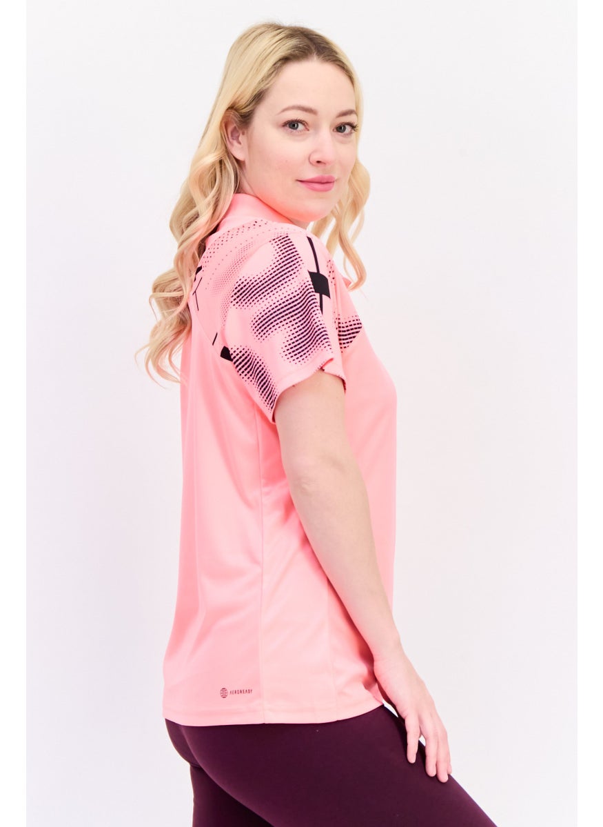 Adidas Women Sportswear Fit Short Sleeve Training Polo Shirt, Pink  - Image 2