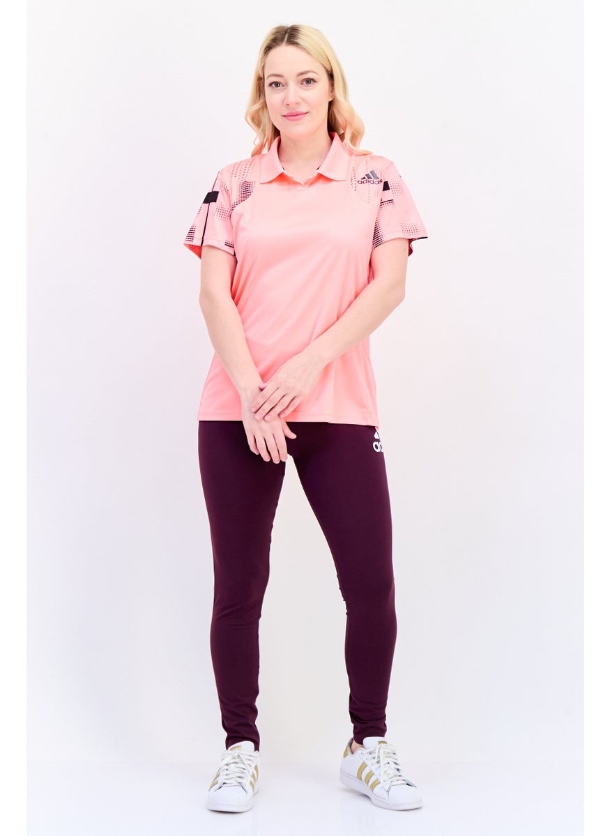 Adidas Women Sportswear Fit Short Sleeve Training Polo Shirt, Pink  - Image 4