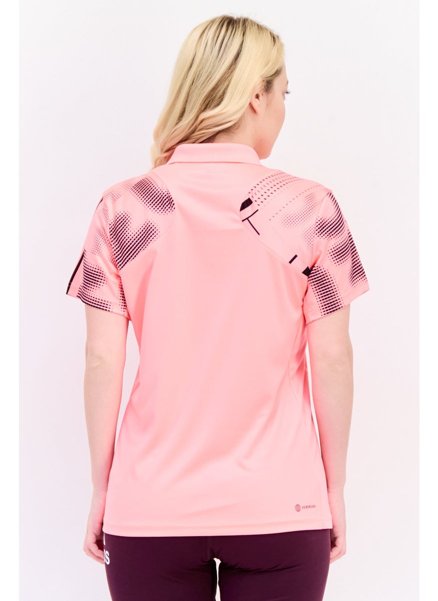 Adidas Women Sportswear Fit Short Sleeve Training Polo Shirt, Pink  - Image 3