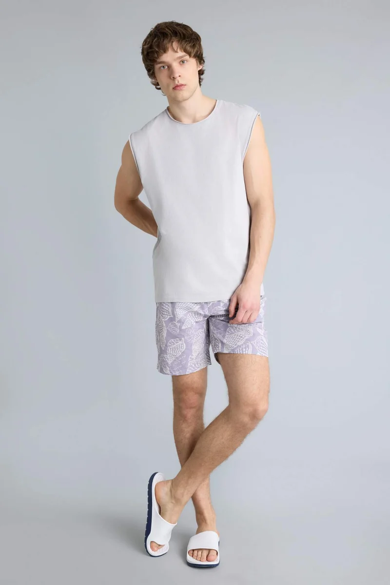 Regular Fit Printed Mesh Lined Swim Shorts