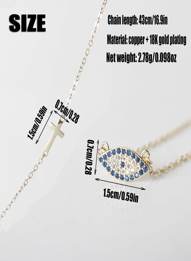 DS Evil Eye Cross Necklace for Women18k Gold Plated Chocker Pendant Necklaces Dainty Personalized Cute Aesthetic Lucky Jewelry Gift for Wife Mom daughter (Gold Evil Eye Cross 1) - Image 2