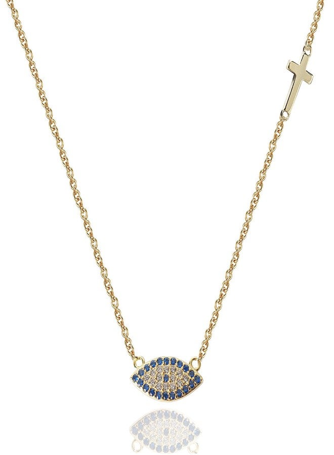 DS Evil Eye Cross Necklace for Women18k Gold Plated Chocker Pendant Necklaces Dainty Personalized Cute Aesthetic Lucky Jewelry Gift for Wife Mom daughter (Gold Evil Eye Cross 1) - Image 1