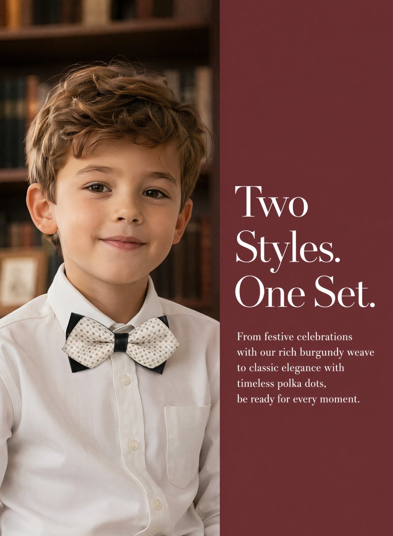 Boys Bow Ties 2 Pack, Kids Pre-tied Double Layer Pattern Bow Ties with Adjustable Neck Strap, Formal Wedding Party Dress Up Bowtie for Little Boys Teenagers - Image 2