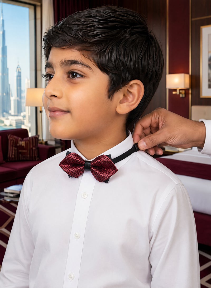 Boys Bow Ties 2 Pack, Kids Pre-tied Double Layer Pattern Bow Ties with Adjustable Neck Strap, Formal Wedding Party Dress Up Bowtie for Little Boys Teenagers - Image 5