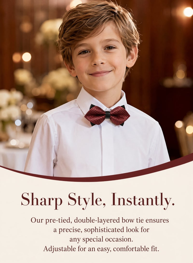 Boys Bow Ties 2 Pack, Kids Pre-tied Double Layer Pattern Bow Ties with Adjustable Neck Strap, Formal Wedding Party Dress Up Bowtie for Little Boys Teenagers - Image 4