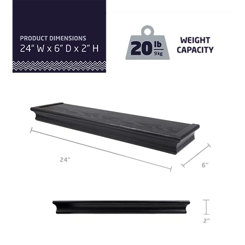 HIGH & MIGHTY 515661 Decorative 24" Floating Shelf Holds up to 20lbs, Easy Tool-Free Dry Wall Installation, Beveled, eCommerce Packaging, Black - Image 2