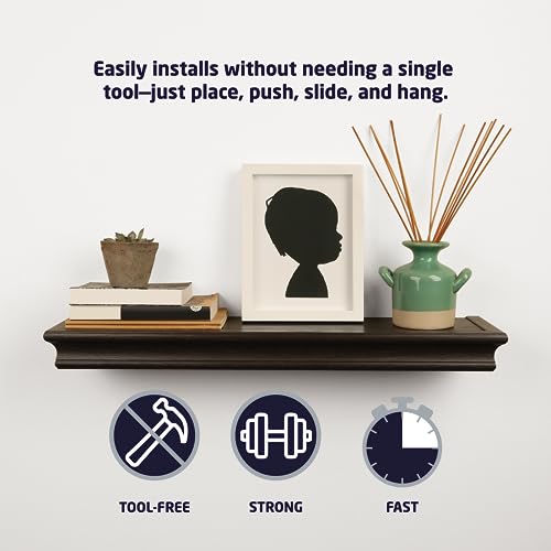 HIGH & MIGHTY 515661 Decorative 24" Floating Shelf Holds up to 20lbs, Easy Tool-Free Dry Wall Installation, Beveled, eCommerce Packaging, Black - Image 4