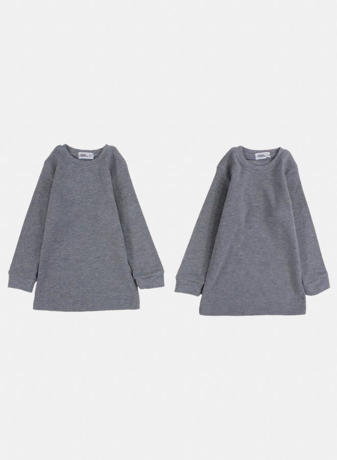 اوركيدز طقم من قطعتين – تيشيرت دفايه بأكمام طويلة للأطفال – رمادي - Image 1