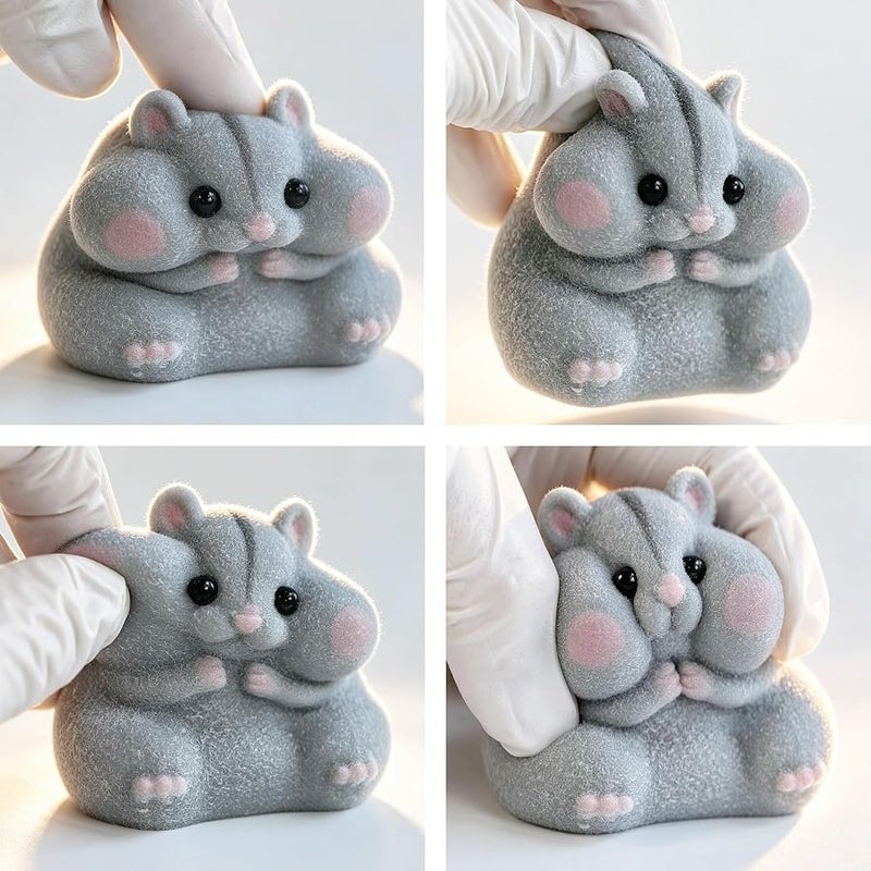 هاند ميد Handmade Taba Squishy Hamster Toy, Cute Squishy Hamster Fidget Toy, Realistic Hamster Toy, Soft Silicone Mochi Furry Toy, Stress Relief Gift for Adults & Kids, Sensory Anxiety Plushie (Gray) - Image 2