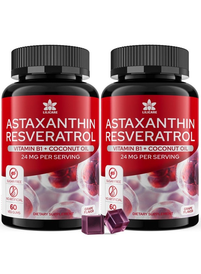 EnvyDeal Sugar-Free Astaxanthin 24mg Gummies with Resveratrol, Vitamin B1, Coconut Oil - Powerful Antioxidants Supplement for Men & Women Healthy Aging, Skin, Eyes, Joints, Immune - Vegan, Non-GMO 120 Servings - Image 1