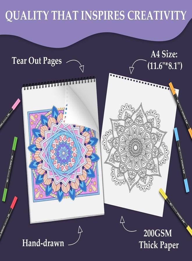 apolyone Mandala Coloring Book for Adults Relaxation, 24 Patterns Adult Coloring Books for Women Stress Relief, Inspirational Gift for Women & Men, Spiral Bound Mindfulness Coloring Book, Single-Sided Print - Image 3