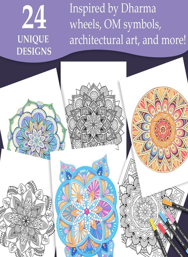 apolyone Mandala Coloring Book for Adults Relaxation, 24 Patterns Adult Coloring Books for Women Stress Relief, Inspirational Gift for Women & Men, Spiral Bound Mindfulness Coloring Book, Single-Sided Print - Image 2