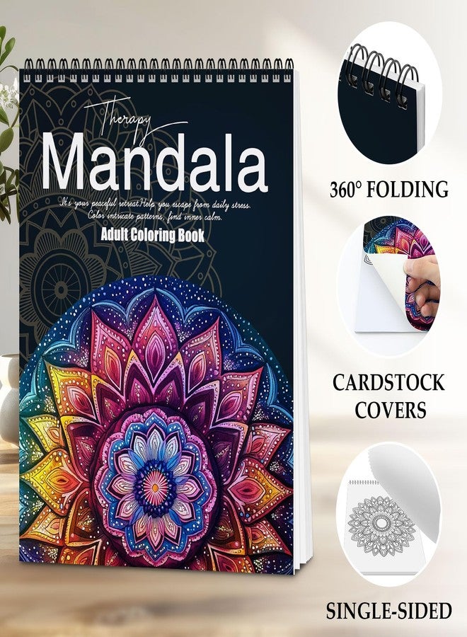 apolyone Mandala Coloring Book for Adults Relaxation, 24 Patterns Adult Coloring Books for Women Stress Relief, Inspirational Gift for Women & Men, Spiral Bound Mindfulness Coloring Book, Single-Sided Print - Image 4