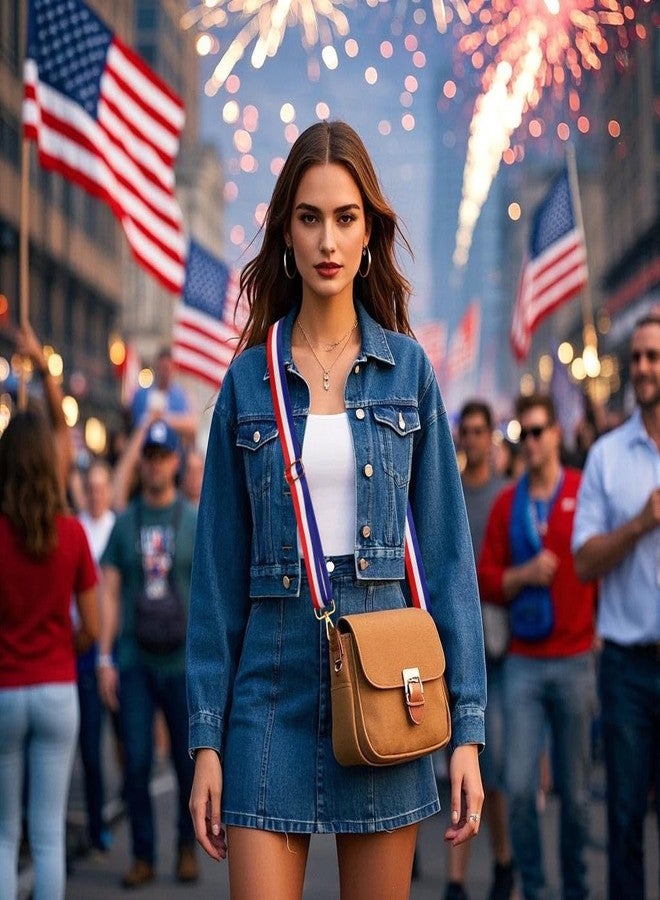 سيالكسهيني حزام حقيبة يد بديل من CEALXHENY USA باللون الأحمر والأبيض والأزرق، حزام حقيبة كروسبودي مزين بنجوم، أحزمة حقائب كتف، إكسسوارات وملابس خاصة بيوم الاستقلال (النمط F) - Image 2