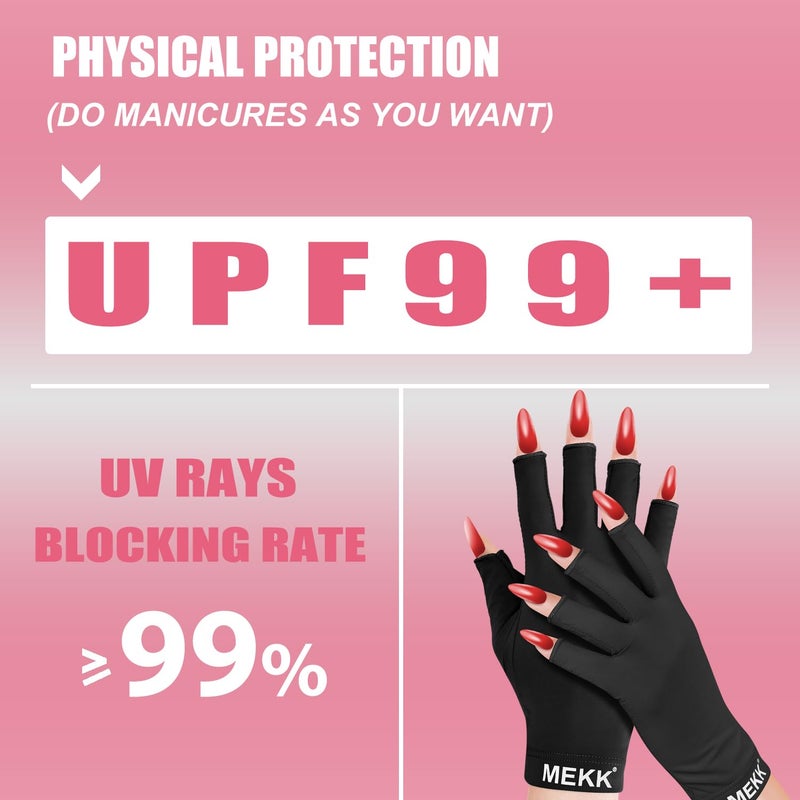 MEKK UV Gloves for Nails, Extra Length UPF99+ UV Protection Gloves for Gel Nails,Professional Manicure Gloves for Skin Care & Nail Art -Black - Image 2