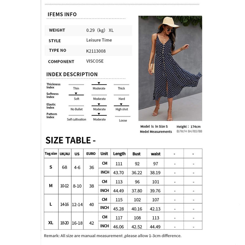 BROVAVE Women's 2025 Summer Casual Boho Sundress Polka Dot Spaghetti Strap V Neck Flowy Midi Dresses(008 Blue, Small) - Image 5