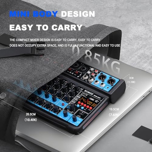 BOMGE 8 channels mini audio mixer Line Mixer,DC 5V,with MP3 Player,Bluetooth, U disk 48V,24DSP effects, USB recording Ideal for Small Clubs or Bars, Studio Recording (8 channels-BLACK) - Image 4