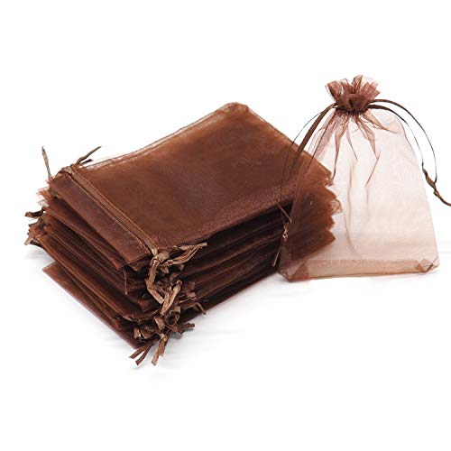 Bezall 100pcs Drawstring Organza Jewelry Candy Pouch Party Wedding Favor Gift Bags 3x4 Brown