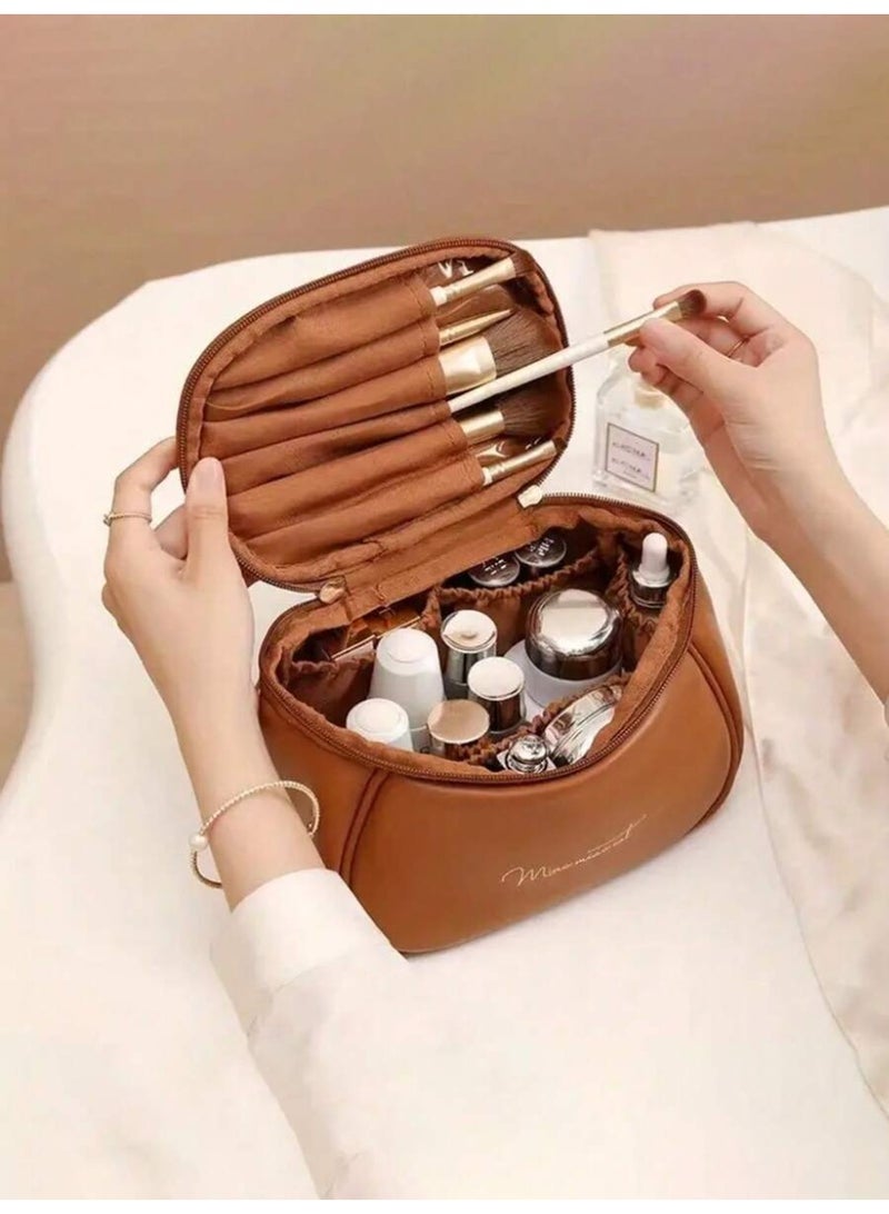 Generic 1pc Luxury PU Leather Makeup Bag, Candy Makeup Bag, Handbag, Portable Toiletry Bag, Travel Cosmetic Bag Makeup Travel Toiletry Storage Necessities Gift Storage Zipper Accessories Nails (Size 20.5*11.5*14CM) - Image 2