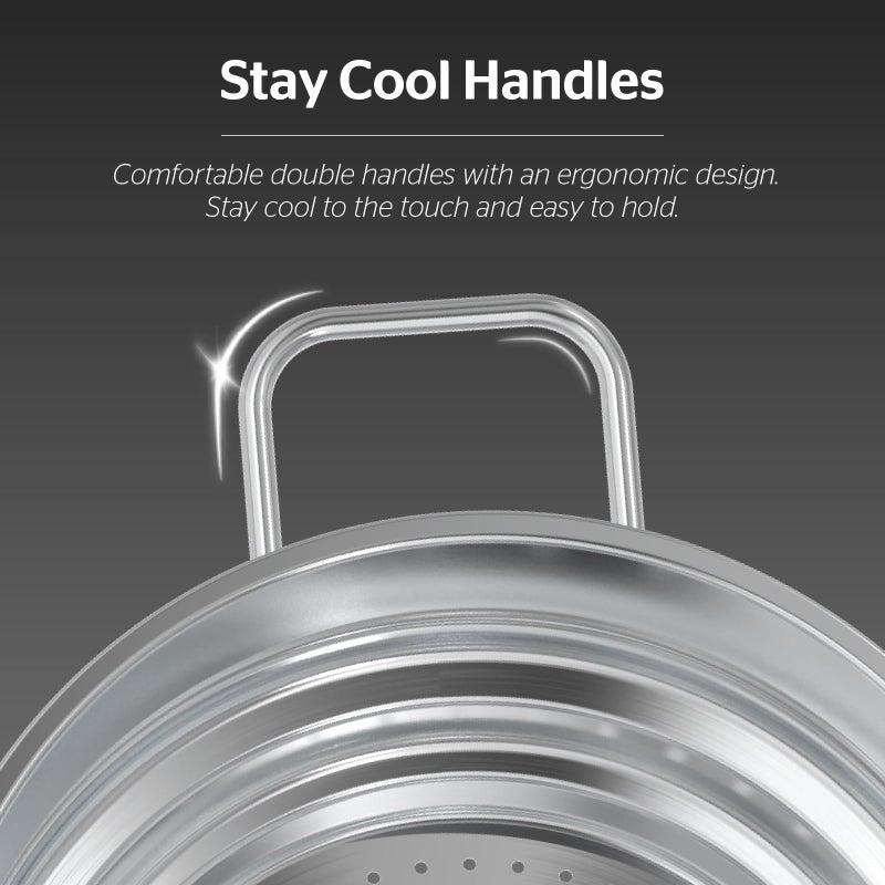 SUNHOUSE 5 Quart Stainless Steel Steamer Insert â€“ Multi-Purpose Soup & Food Steamer with Stay-Cool Handles & Heavy-Duty Glass Lid â€“ Fits Various Pot Sizes (8", 9", 9.5") - Image 5