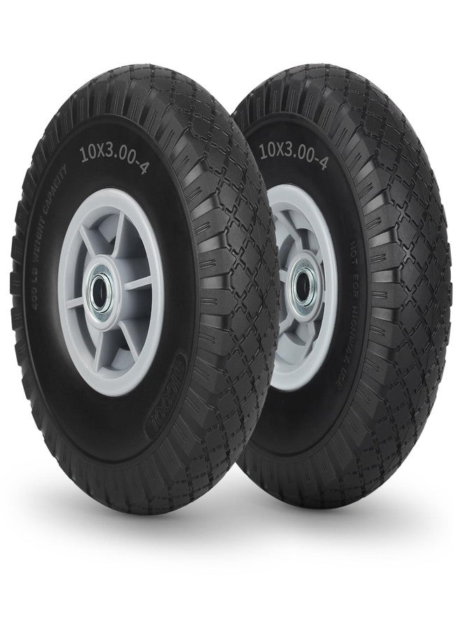 GICOOL 10x3.00-4 Flat Free Tire, 10" Heavy Duty Replacement Tire and Wheel Assemblies, Compatible Cosco Hand Trucks and Trolley Carts, 5/8" Axle Bore Hole, 2.2" Offset Hub, 2-Pack - Image 1