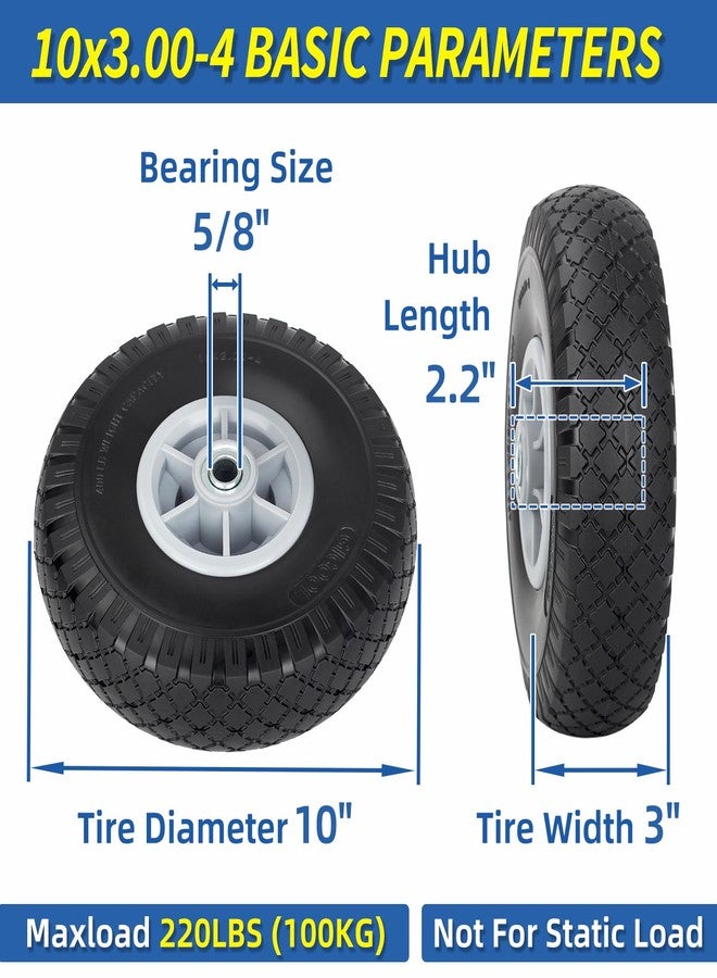 GICOOL 10x3.00-4 Flat Free Tire, 10" Heavy Duty Replacement Tire and Wheel Assemblies, Compatible Cosco Hand Trucks and Trolley Carts, 5/8" Axle Bore Hole, 2.2" Offset Hub, 2-Pack - Image 2
