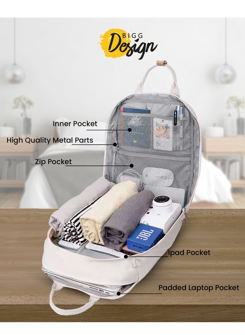 بيج ديزاين حقيبة ظهر بيج ديزاين كاتس مضادة للسرقة ومضادة للماء للكمبيوتر المحمول، لون أبيض - Image 4