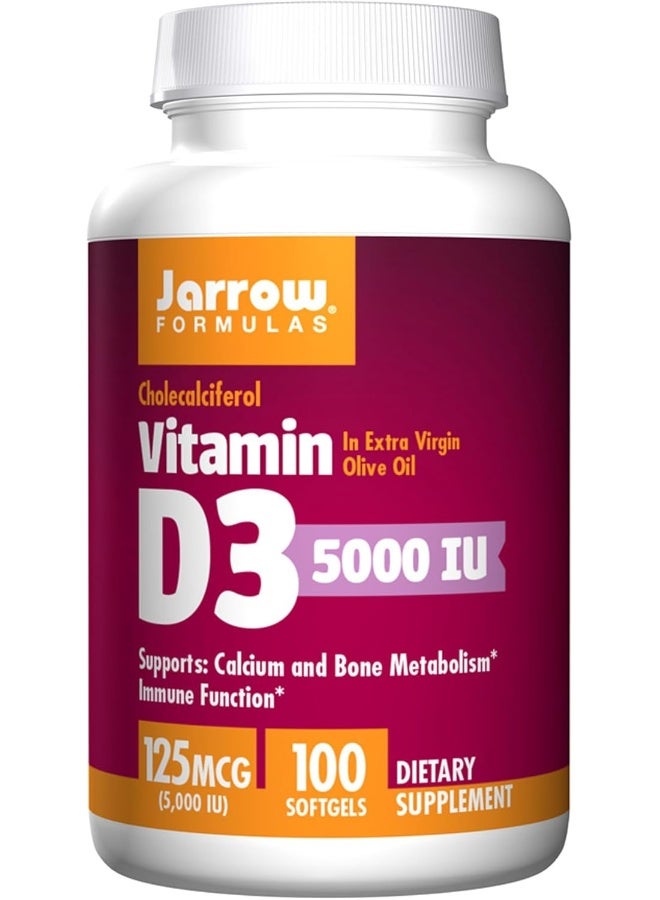 Jarrow Formulas Vitamin D3 5000 IU, 100 Softgels, Pack of 2 - Image 1