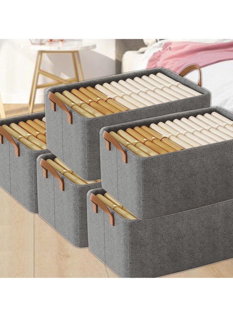 Wardrobe Organizer, Foldable Storage Basket with Heavy Duty Metal Hardware, Drawer Organizers with Durable Washable Handles (1) - Image 3
