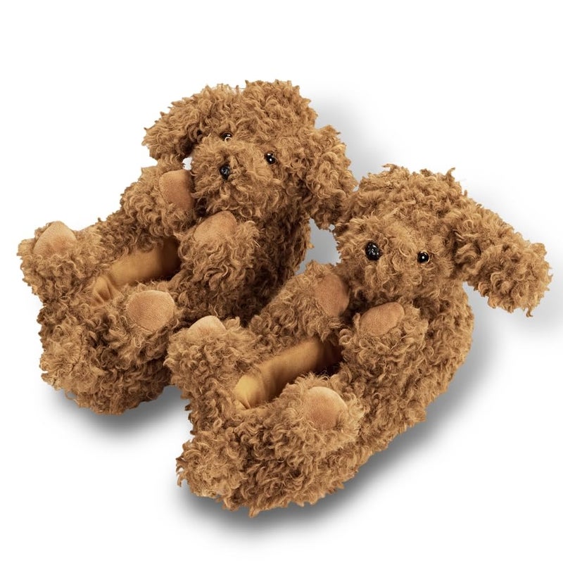 ooohyeah Womenâ€™s Funny Fuzzy Animal Slippers, Cute Doodle Dog Cozy Non-Slip House Slippers for Women, Coco - Image 1