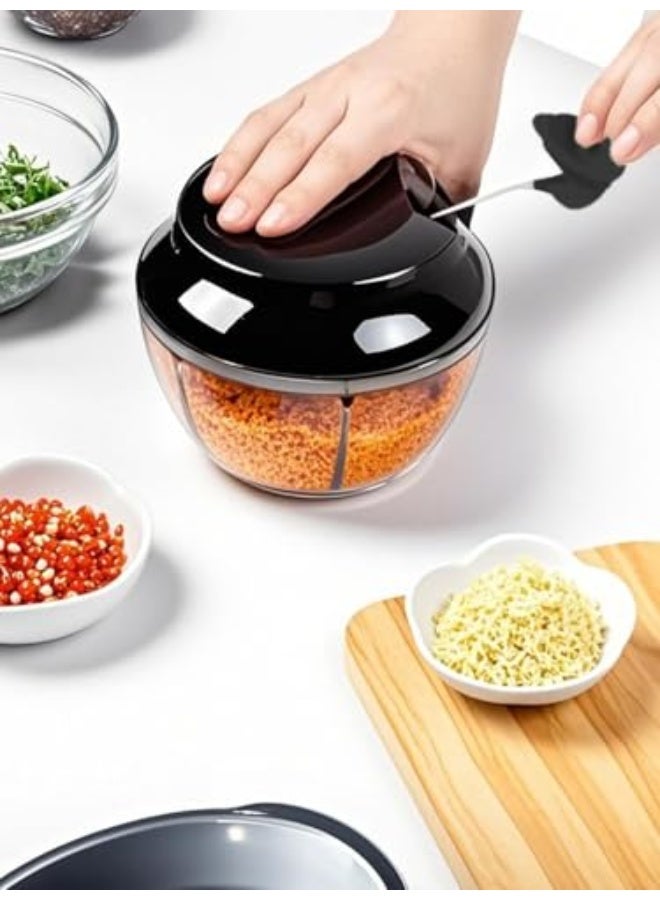 مطحنة الطعام اليدوية، فرامة الخضار المحمولة، سحب الحبل لتقطيع الثوم والبصل بسرعة وسهولة، أداة مطبخ مثالية لتحضير الطعام والطهي بدون جهد، باللون الأسود - Image 1