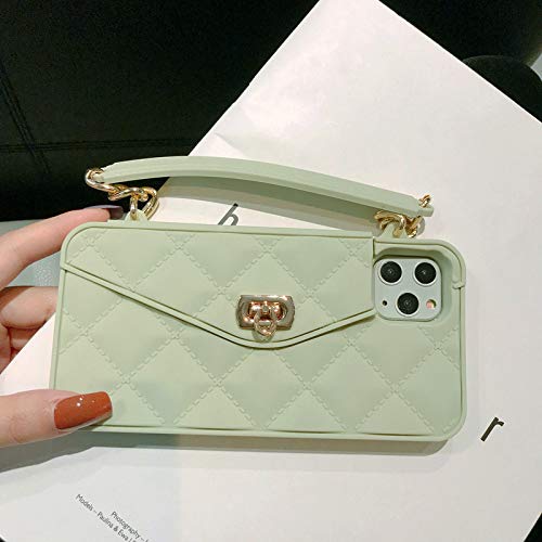UnnFiko Wallet Case Compatible with iPhone 11, Cute Light Luxury Bag Design, Purse Flip Card Pouch Cover Soft Silicone Case with Handstrap Long Shoulder Strap (Green, iPhone 11) - Image 2