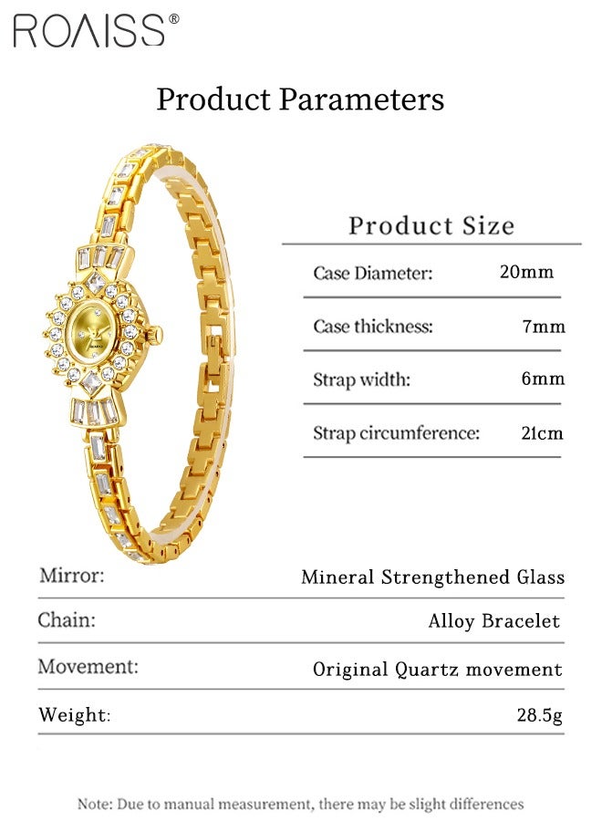 رويس ساعة يد نسائية صغيرة ذهبية عتيقة، شاشة عرض تناظرية، قرص بيضاوي مزين بأحجار الراين، ساعة يد أنيقة فاخرة بإضاءة ساطعة، هدية للسيدات - Image 4