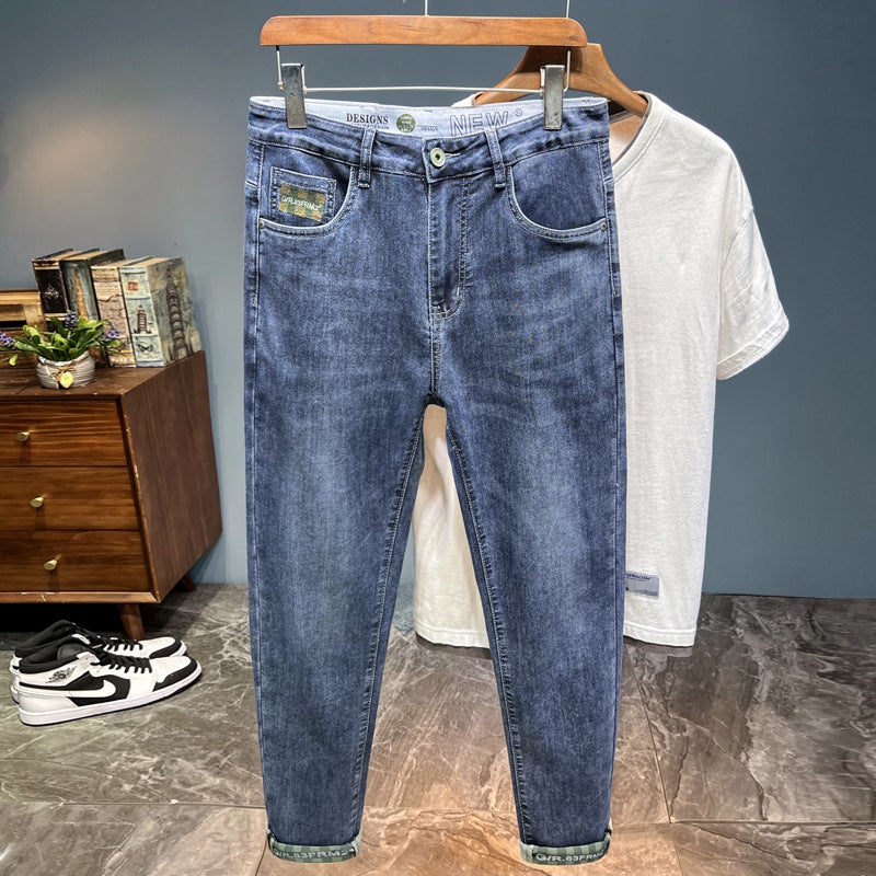 Generic Trendy Stretch Jeans Mens Smoke Grey Mens Slim-fit Leg Casual Pants Mens Four Seasons New Fashion Brand 7200 Blue
