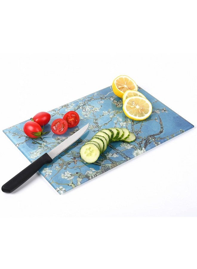 menesia Menesia Tempered Glass Cutting Board for Kitchen, Van Gogh Design Green Flower, Small Heat Resistant Cutting Boards, Dishwasher Safe Chopping Board(Small 8x12inch)  - Image 4