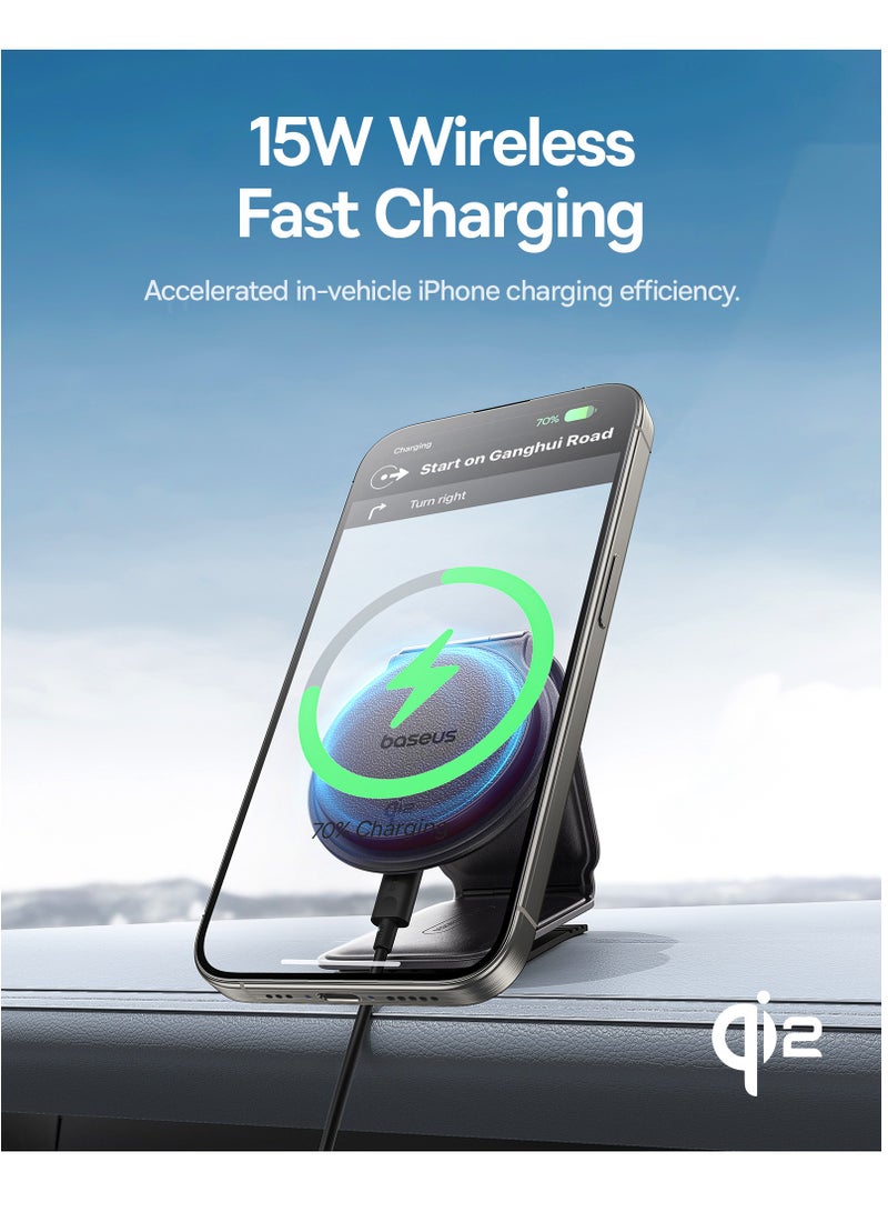 Baseus Wireless Car Mobile Holder and Charger, Qi2 15W MagSafe Wireless Car Mount Charger – Qi2-Certified Foldable Magnetic Fast Charger Compatible with iPhone 16/15/14/13/12 Series, Samsung S25/S24/S23, and Android Devices, Stylish, Durable Design Fits Tesla, Dashboards, Center Consoles, SUVs, and More Cluster-Black - Image 2