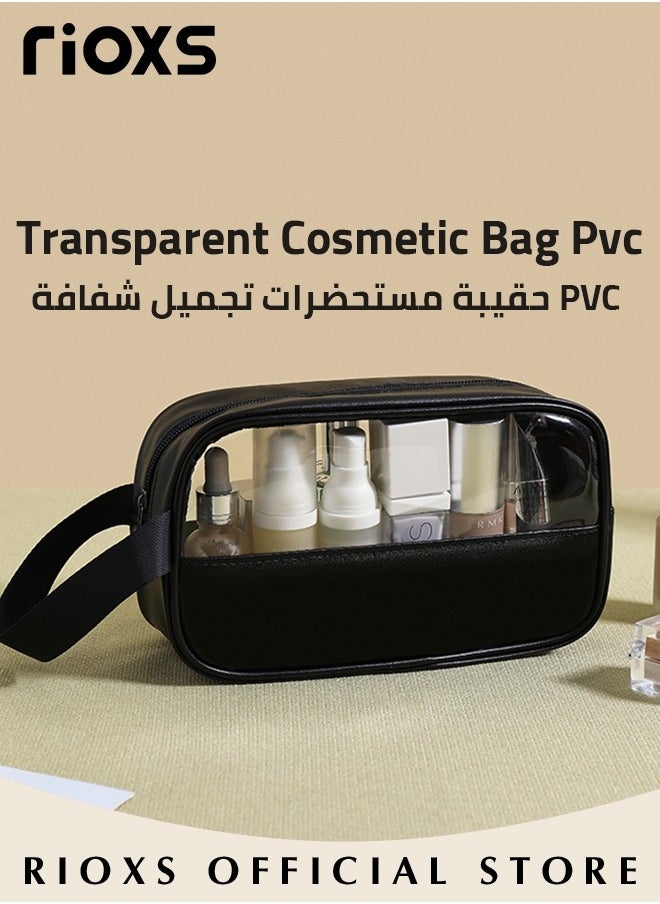 RIOXS 3Pcs Clear Cosmetic Bag Vinyl Air Travel Toiletry Bags Bulk, Water Resistant PVC Packing Cubes with Zipper Closure & Carry Handle for Women Baby Men, Make up brush Case Beach Pool Spa Gym Bag for Bath  - Image 2