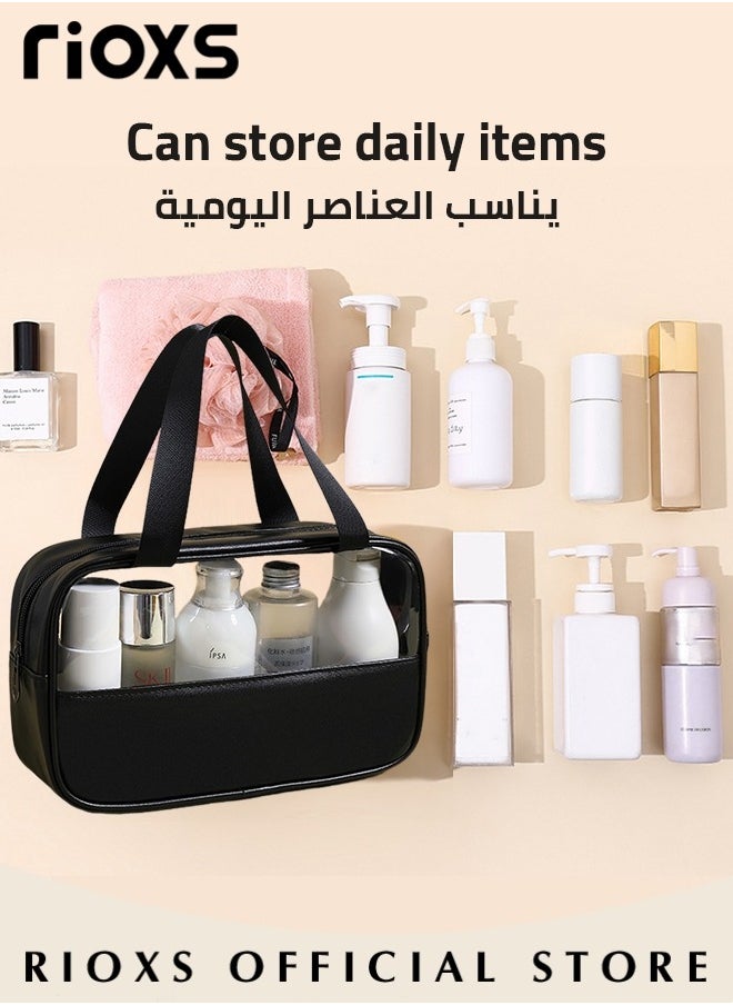 RIOXS 3Pcs Clear Cosmetic Bag Vinyl Air Travel Toiletry Bags Bulk, Water Resistant PVC Packing Cubes with Zipper Closure & Carry Handle for Women Baby Men, Make up brush Case Beach Pool Spa Gym Bag for Bath  - Image 3