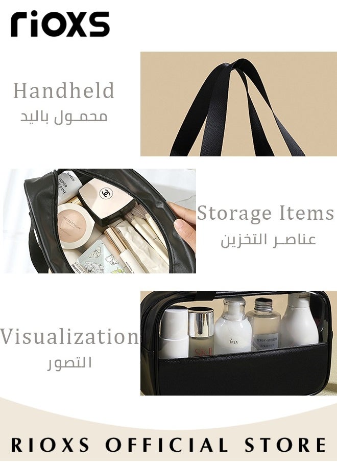 RIOXS 3Pcs Clear Cosmetic Bag Vinyl Air Travel Toiletry Bags Bulk, Water Resistant PVC Packing Cubes with Zipper Closure & Carry Handle for Women Baby Men, Make up brush Case Beach Pool Spa Gym Bag for Bath  - Image 4
