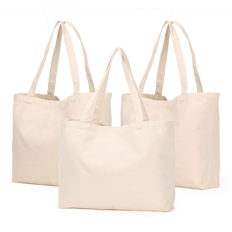 Koolmox Canvas Bags 17x14 12 Oz Durable Canvas Tote Bag and Gusset Bottom Heavy Duty Tote Bag Blank Tote Bags for Heat Transfer Vinyl Projects Sublimation Embroidery Crocheting Shopping Bags