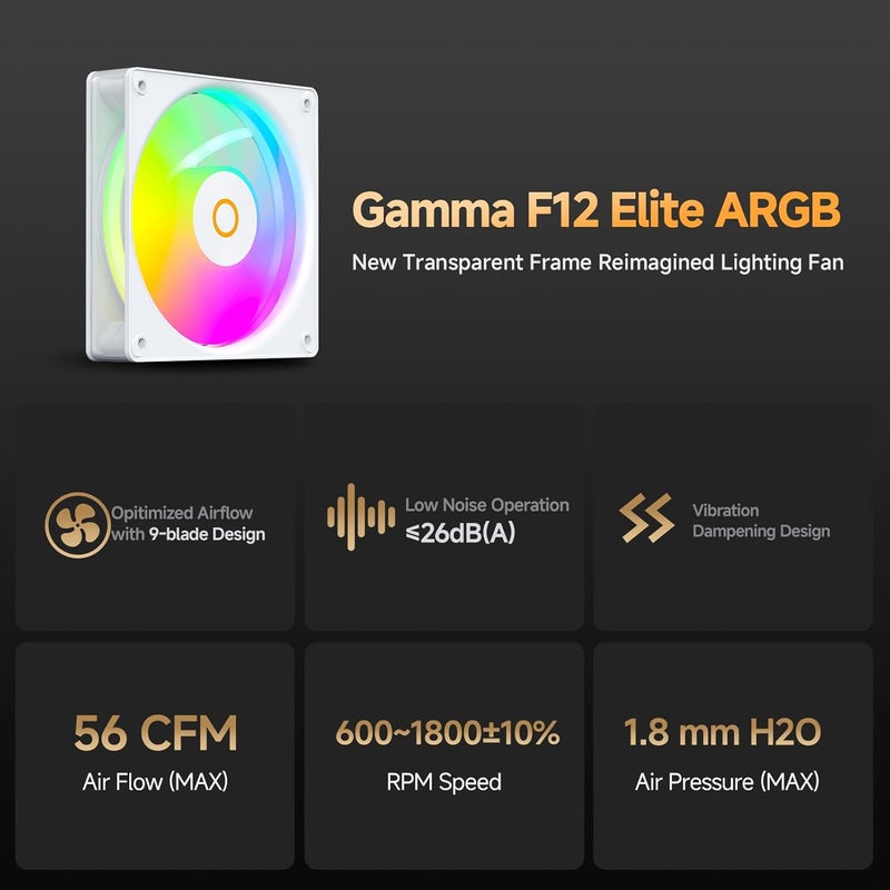 علبة كمبيوتر ألعاب من نوع البرج المتوسط ATX Gamma C60 أبيض ARGB، 4 مراوح ARGB مثبتة مسبقًا، منظر بانورامي جانبي، تدفق هواء مهوى بالكامل، مرشحات غبار مغناطيسية، تدعم حتى 360 مم AIO / 330 مم GPU، متوافقة مع ATX/MATX/ITX - Image 4